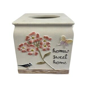 Avanti Linens‎ Live Simply Hand Painted Tissue Cover Box Holder Floral Bird